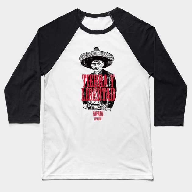 Revolutionary Emiliano Zapata Mexican Pride Tierra Y Libertad Baseball T-Shirt by August Design